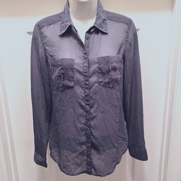 Guess Los Angeles Women's Long Sleeve Sheer Blueish Gray Button Up- Sz. X S - Picture 2 of 15